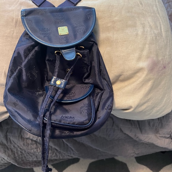 Vintage MCM Black Nylon Canvas Silky Jacquard Monogram Visetos Mini Backpack - Picture 2 of 7